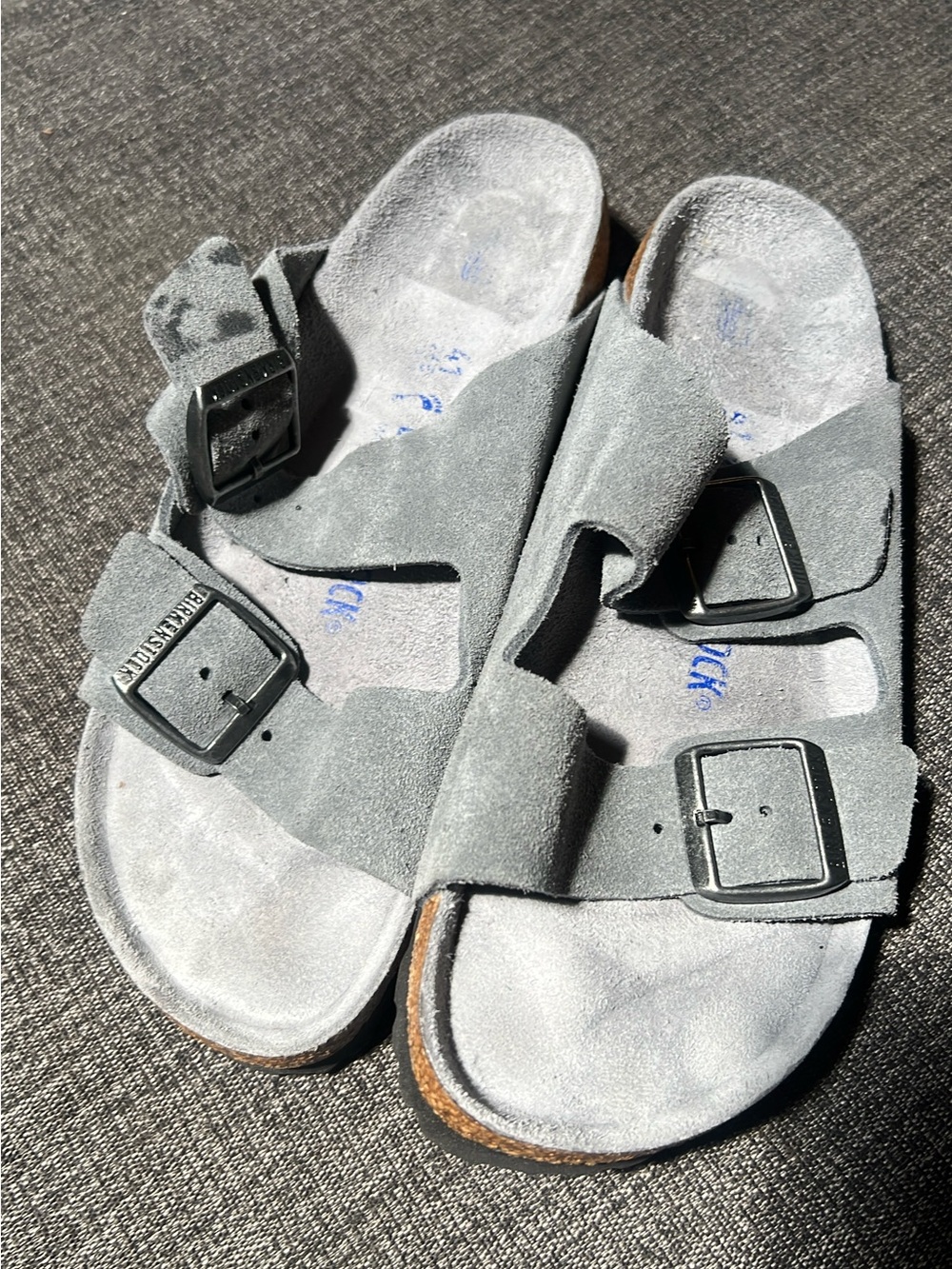 Birkenstock Gray Suede Double-Buckle Slide Sandals